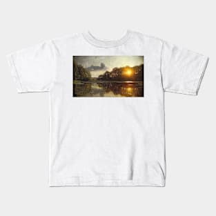 Sunset Over A Forest Lake By Peder Mørk Mønsted Digitally Enhanced Kids T-Shirt